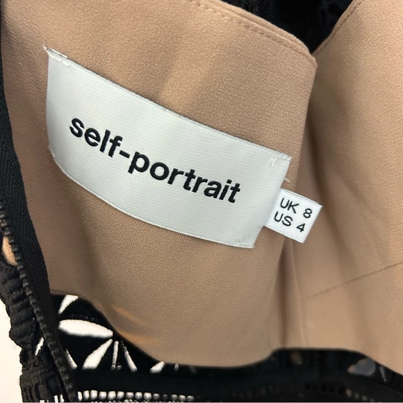 Self-Portrait Black Mesh/Tonal Lace Ruffle Long Sleeve Sheath Mini Dress Size 4 - Picture 14 of 16